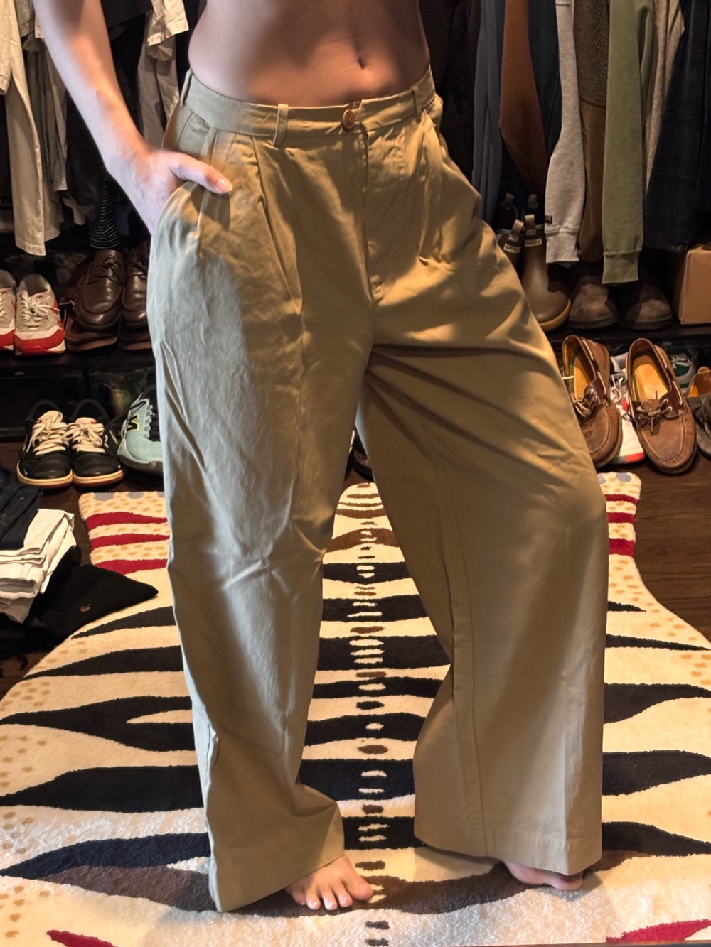 Wide Leg High-Rise Women's Pants in Khaki